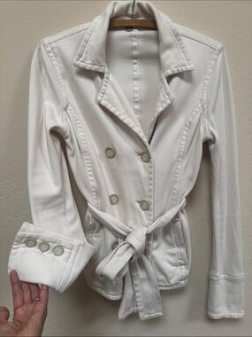 James Perse Cotton White Double-Breasted Belted Jacket